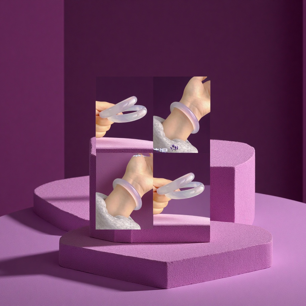 Peach blossom bracelet, taro paste, Popo lychee jelly, agate crystal round bar, natural light purple chalcedony, handcrafted jade decoration gift Specification image