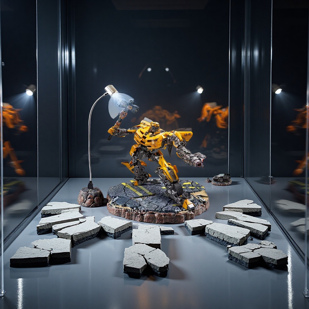 变形玩具电动转盘仿真破裂公路地台模型手办兵人直播拍摄通用机器人模型