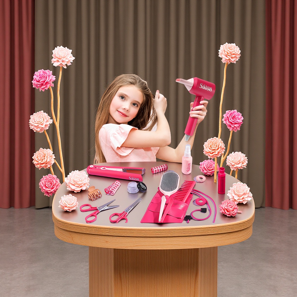 儿童过家家美发沙龙套装理发剪发吹风梳妆玩具儿童趣味角色扮演玩具彩妆玩具