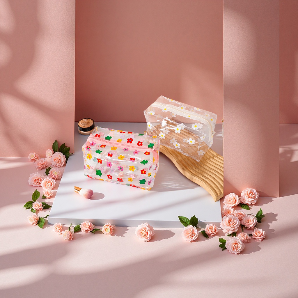 韩国ins泫雅花朵透明防水化妆包女大容量便携少女旅行收纳洗漱包箱包皮具化妆妈咪晚宴包袋