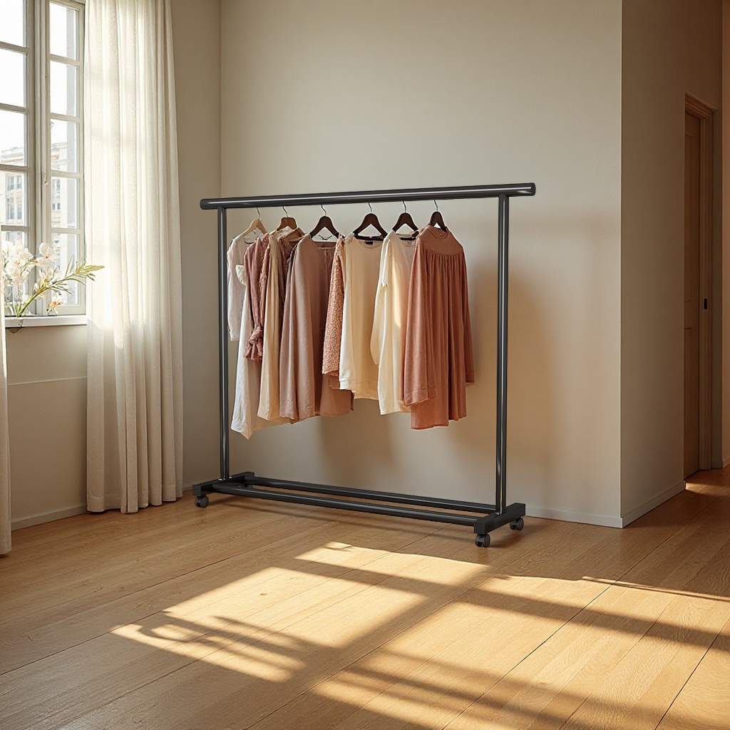 落地家用加厚加粗折叠卧室衣帽架可移动简易室内挂衣架日用百货衣物晾晒洗护