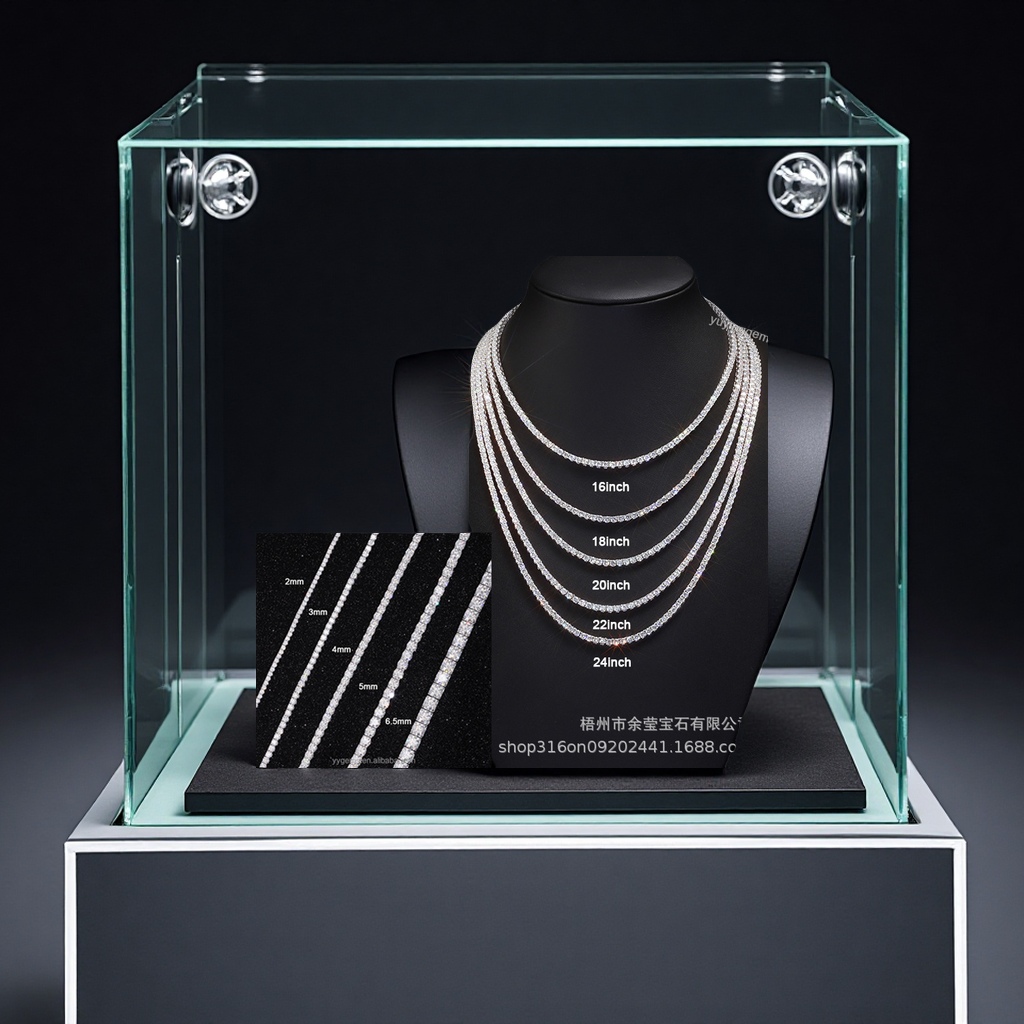 S925 Silver Hand Moissan Tennis Chain, European And American Hip-Hop Style Necklace, 2Mm-6.5Mm, Cross-Border Bestseller, Trendy And Versatile Accessory Application Scenario