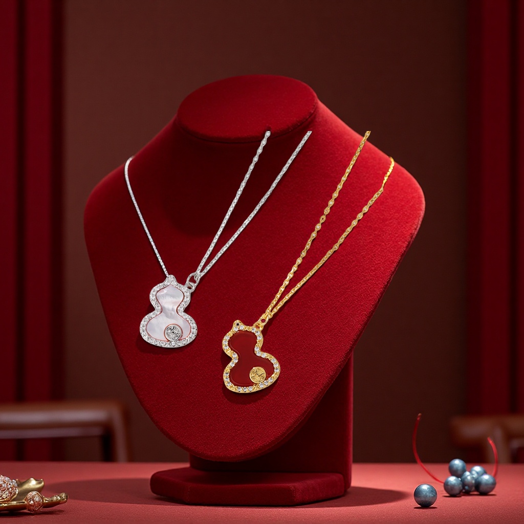 Bai Ling's new red agate gourd necklace, Fulu style, pink shell zircon set with diamonds, medium-sized fashionable accessory for women Application Scenario