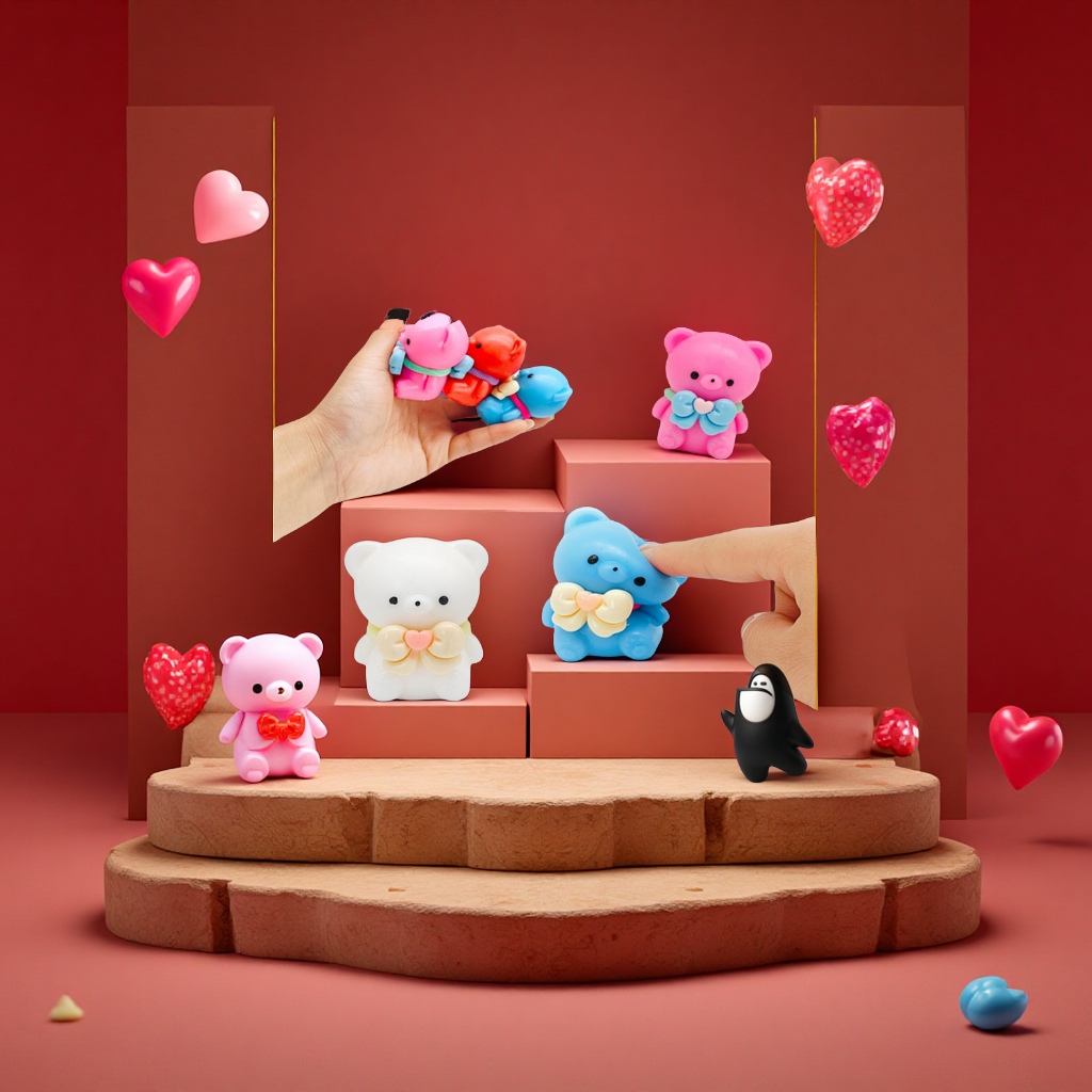 Comercio exterior venta caliente día de san valentín serie creativa harina oso extrusión descompresión juguete de color sólido nuevo juguete de fantasía