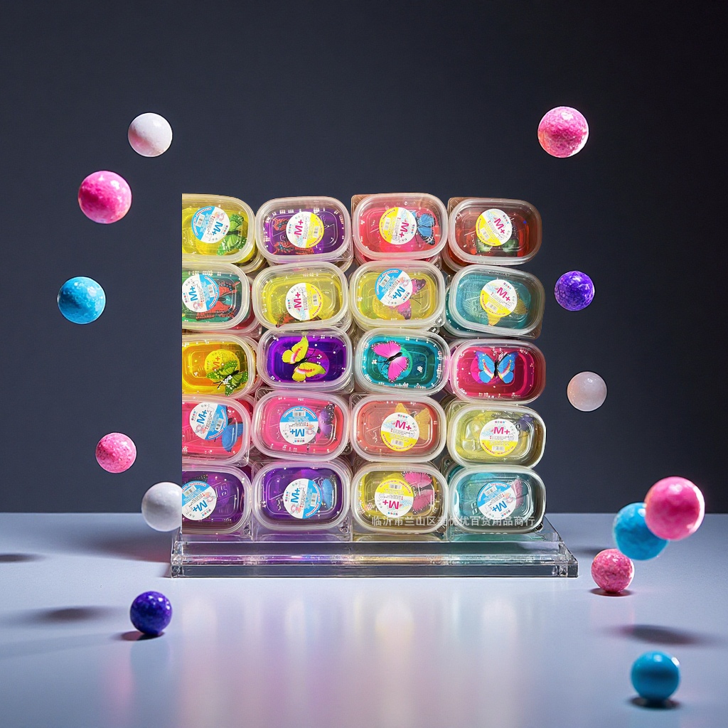 水晶泥单格高透大蝴蝶泡泡球起泡胶儿童解压泥批发地摊用品日用百货一次性餐盒