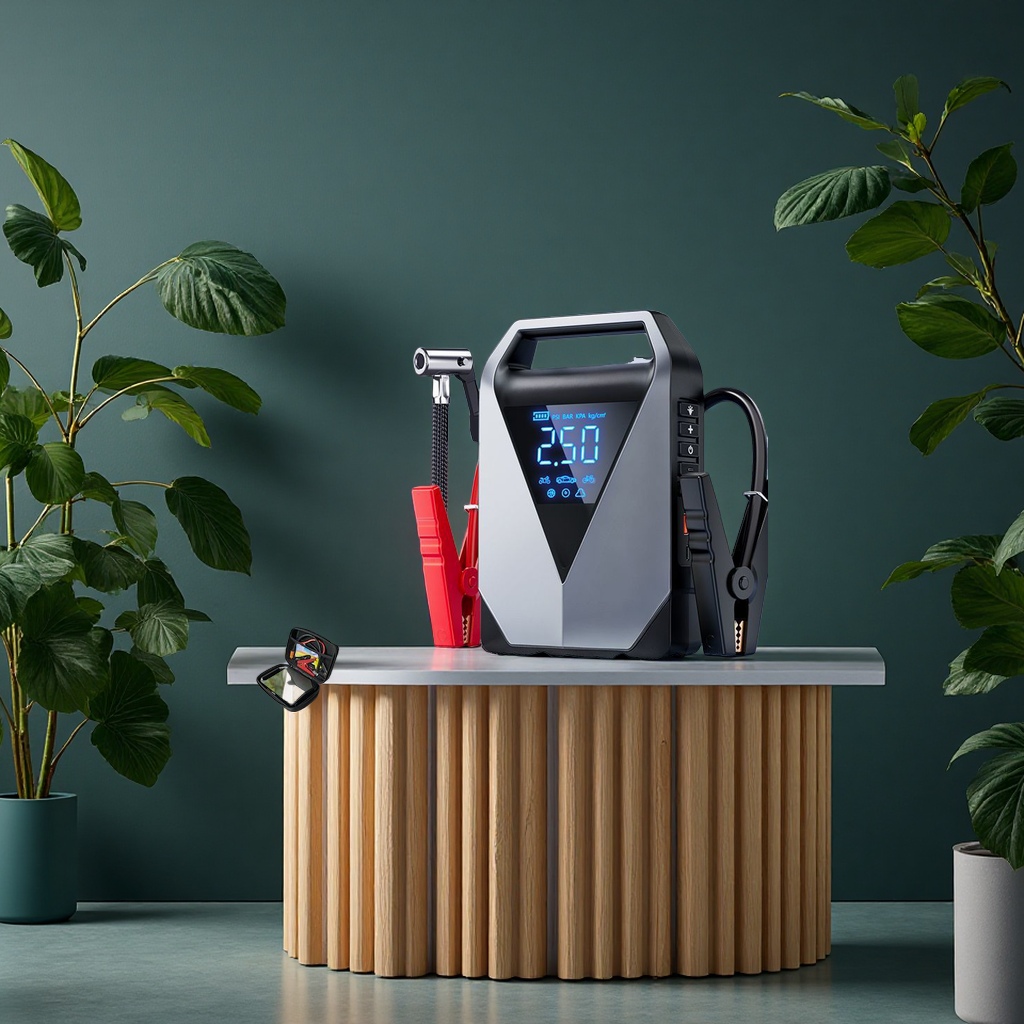 埠威汽车应急启动电源无线充气泵一体机车载打火强启电瓶亏电应急救援用品图