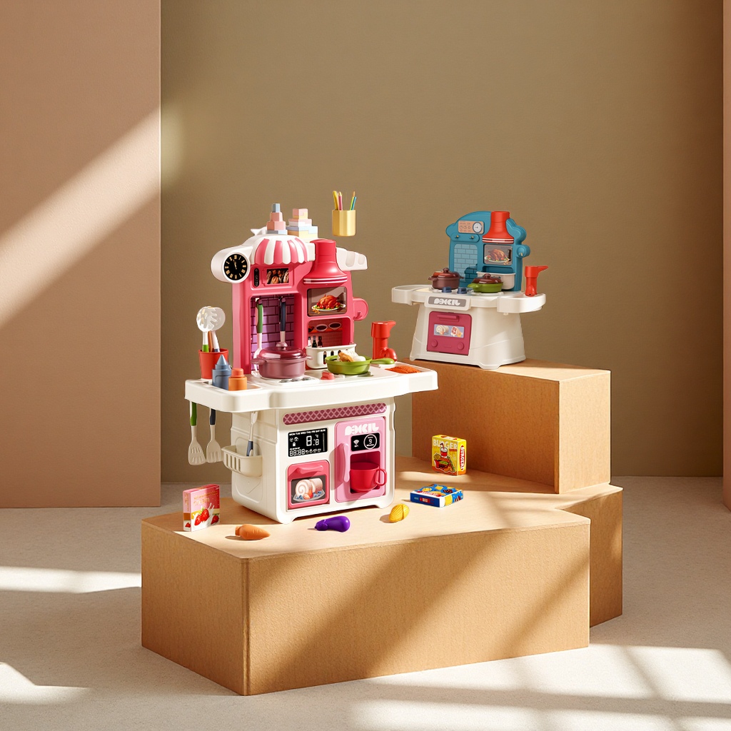 Children's educational role-playing kitchen toy simulation dining table with sound, light and music press water out kitchen set, suitable for baby early education toys Specification image