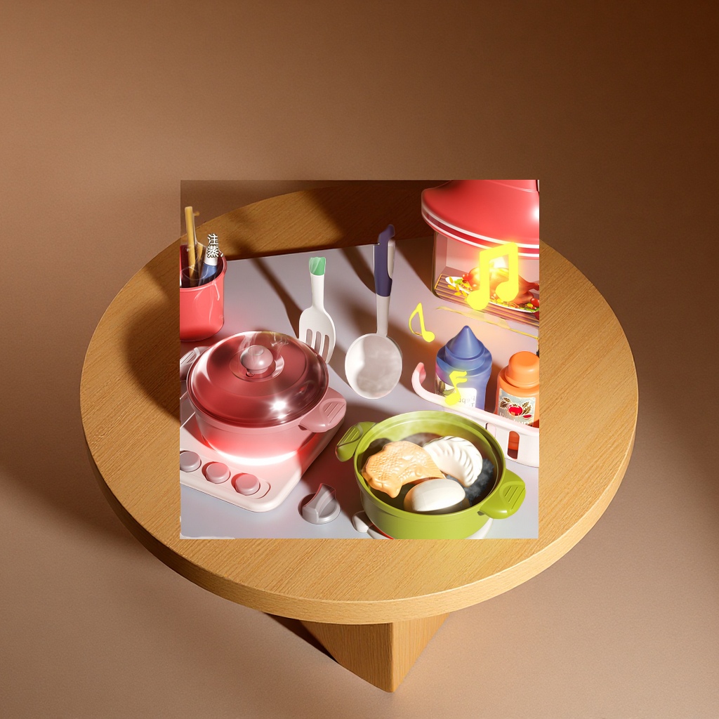 Children's educational role-playing kitchen toy simulation dining table with sound, light and music press water out kitchen set, suitable for baby early education toys Application Scenario