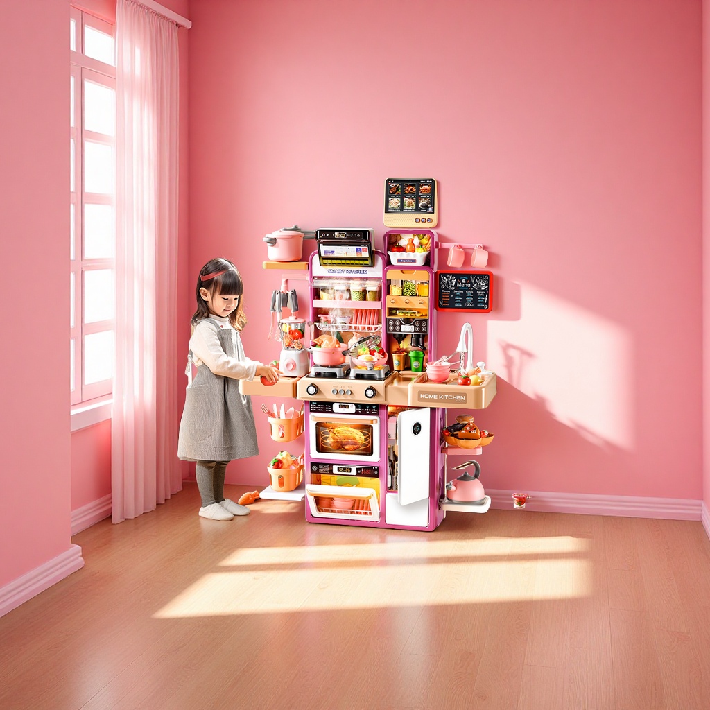 Cross-border Play House Children's simulation kitchen tableware set, 93cm, girls' toy, educational and educational multi-functional game table, birthday gift