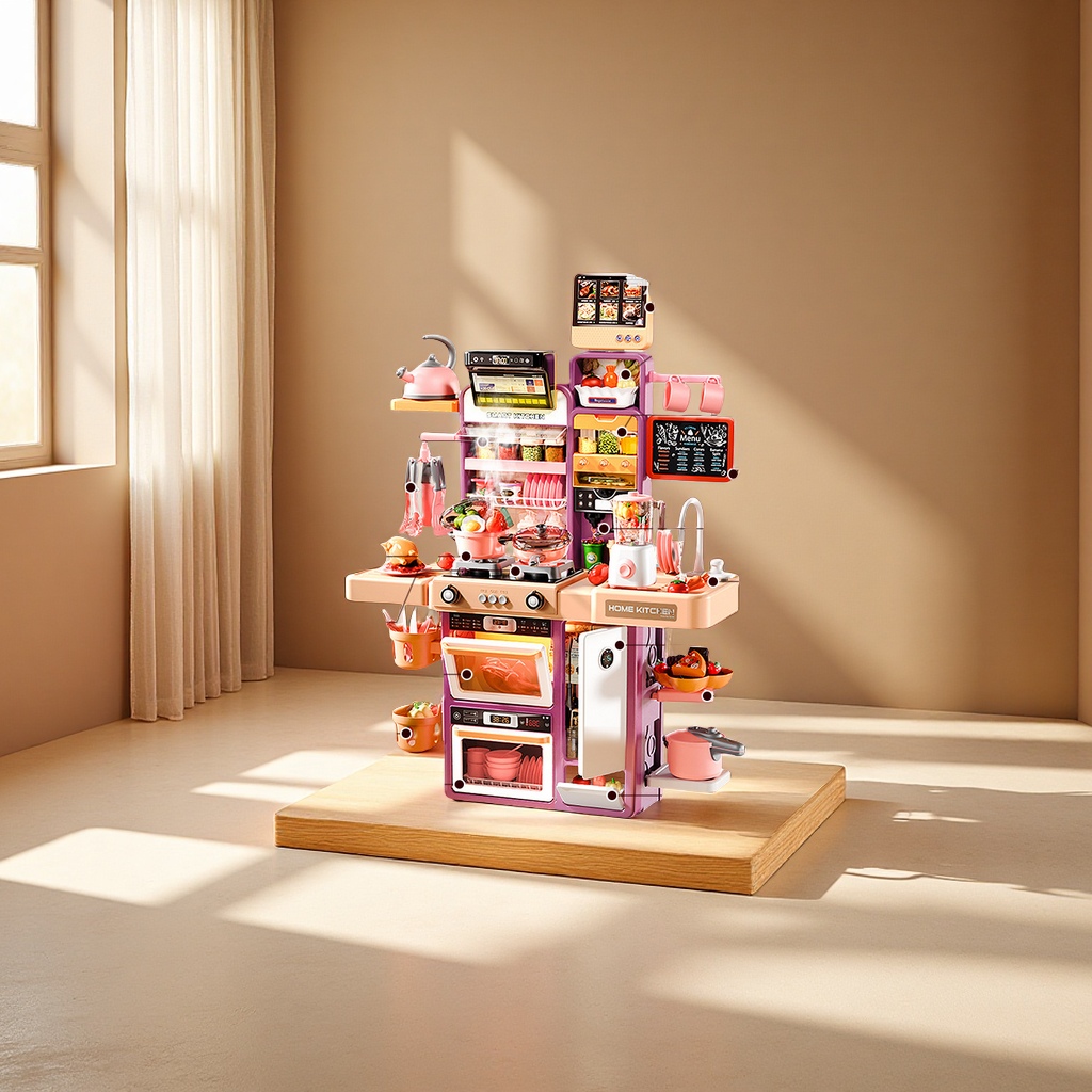 Cross-border Play House Children's simulation kitchen tableware set, 93cm, girls' toy, educational and educational multi-functional game table, birthday gift Specification image