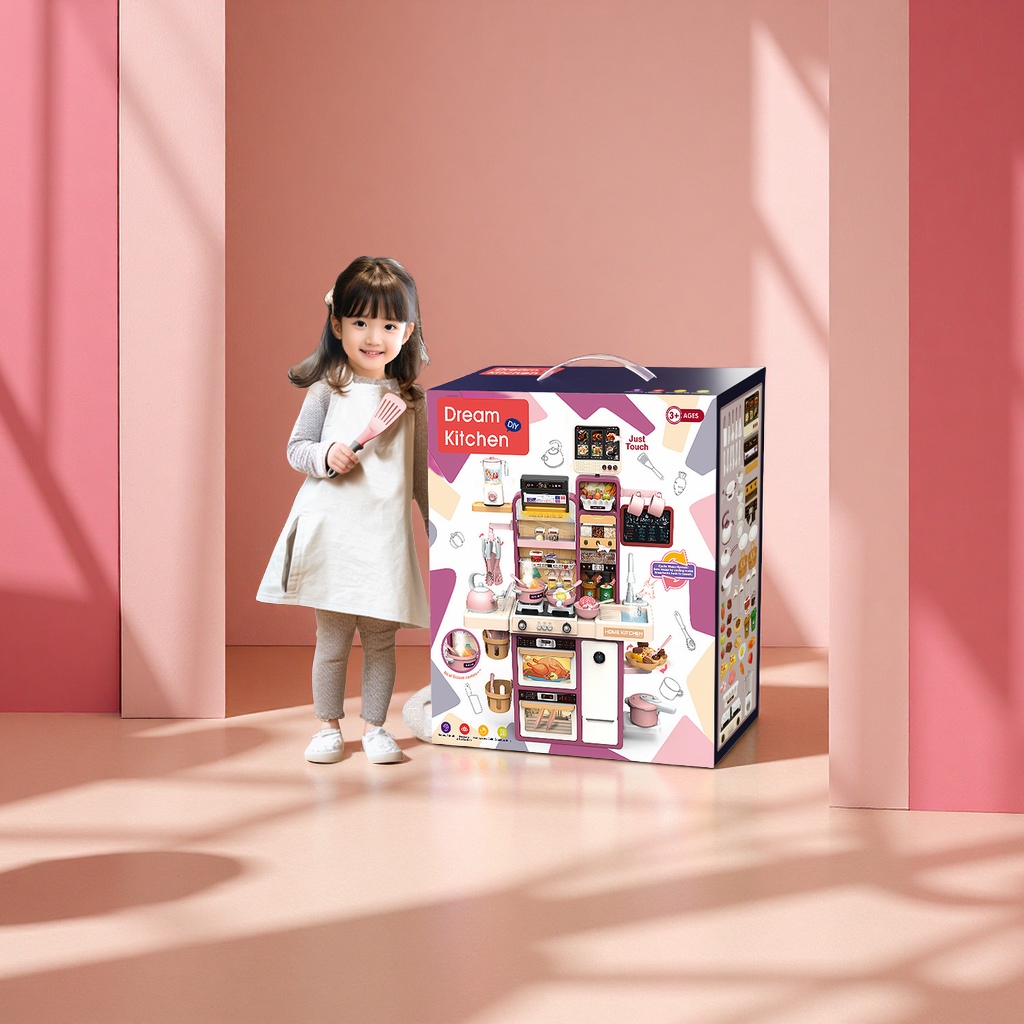 Cross-border Play House Children's simulation kitchen tableware set, 93cm, girls' toy, educational and educational multi-functional game table, birthday gift Application Scenario