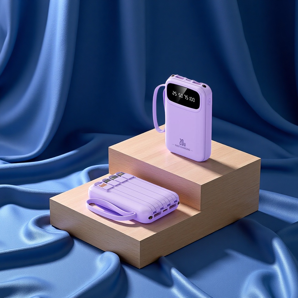 Wholesale of mini self-attached cable, large-capacity fast-charging portable power banks, gift customization, logo digital computer and mobile phone accessories