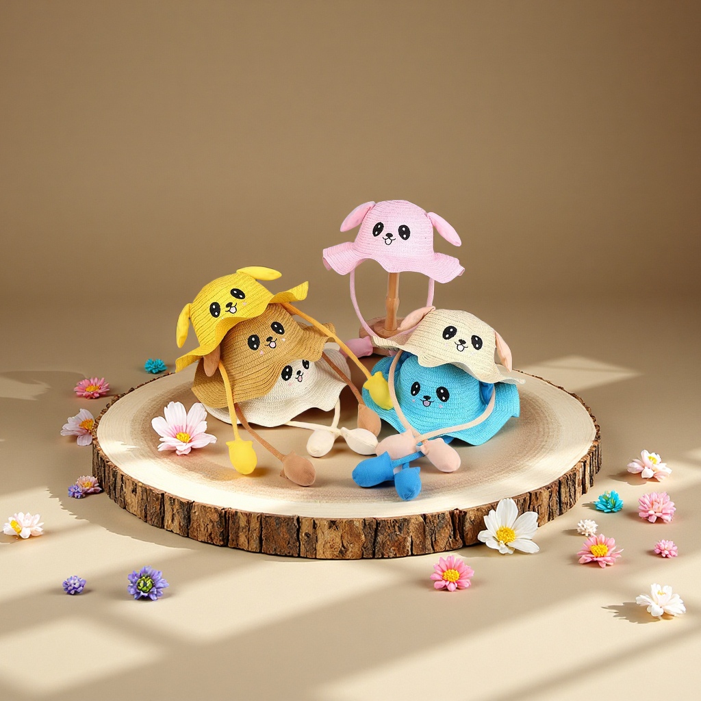 Wholesale of new trendy rabbit-ear wavy sun hats, cute sun protection hats for children, and clothing accessories