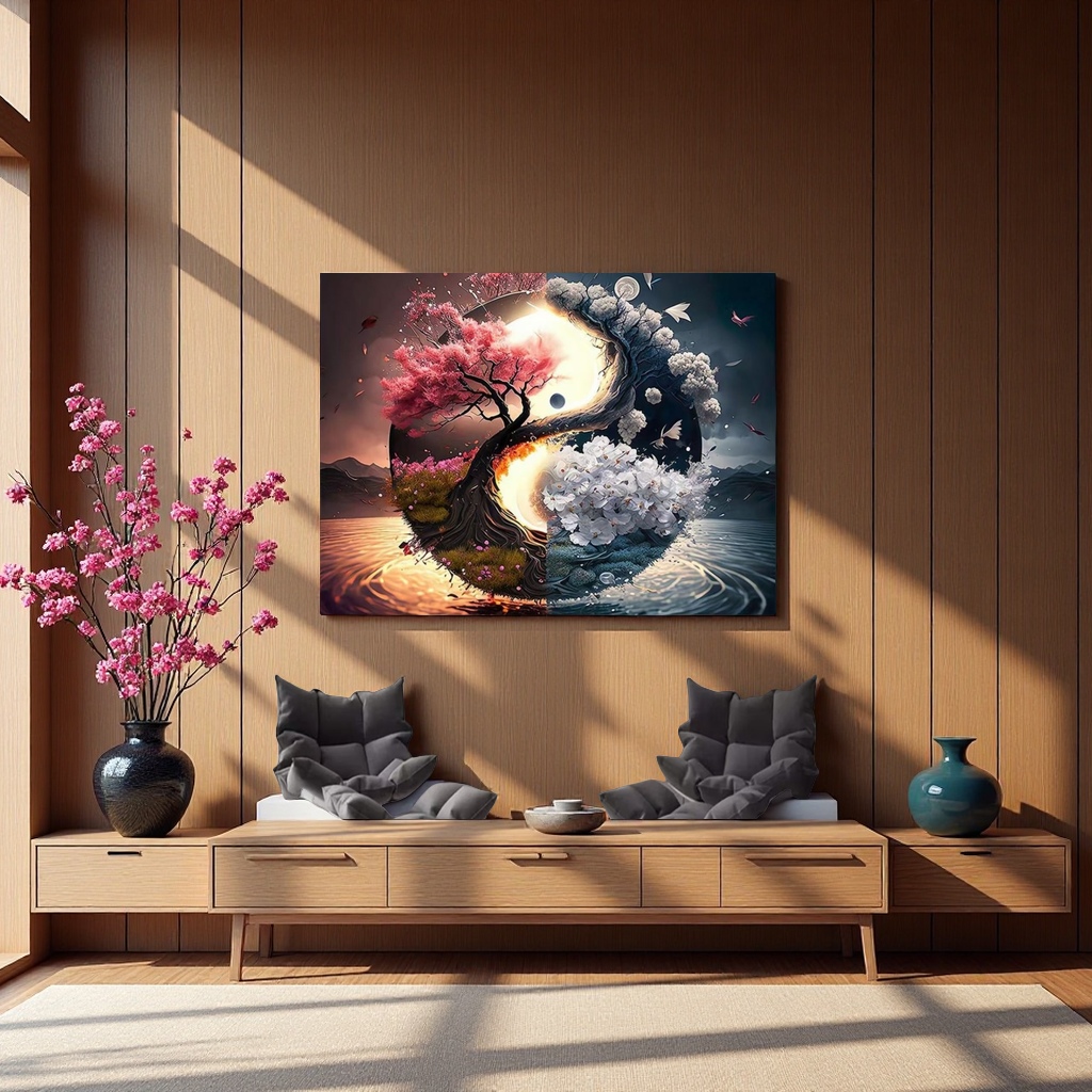 diy landscape diamond painting 5D hand-filled color flower Taiji cherry blossom decorative hanging artist home craft painting Square diamond landscape wall decoration