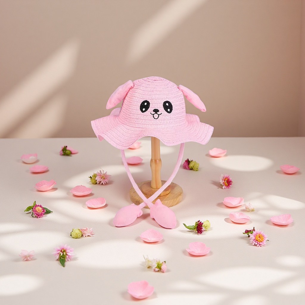 Wholesale of new trendy rabbit-ear wavy sun hats, cute sun protection hats for children, and clothing accessories details Picture