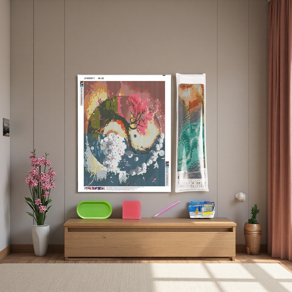 diy landscape diamond painting 5D hand-filled color flower Taiji cherry blossom decorative hanging artist home craft painting Square diamond landscape wall decoration Item Picture