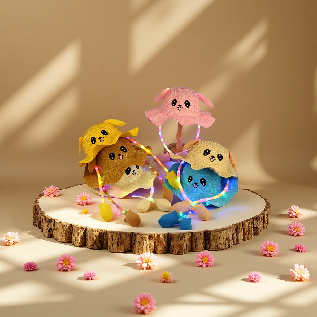 Rabbit hat, children's wavy cap with light, sun hat, summer cool hat, cute and fun for men and women, moving ear headwear and accessories Specification image