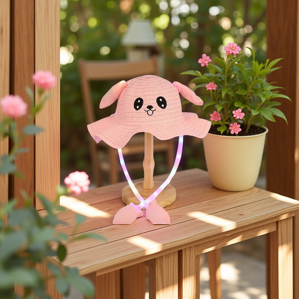 Rabbit hat, children's wavy cap with light, sun hat, summer cool hat, cute and fun for men and women, moving ear headwear and accessories details Picture