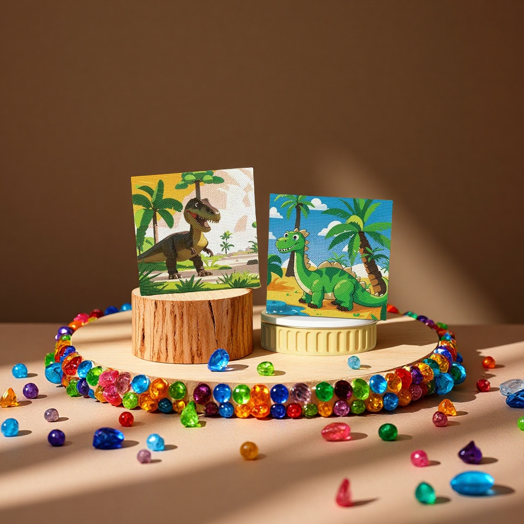 Children's dinosaur diamond painting cartoon Tyrannosaurus rex hand-dotted diamond full diamond decorative painting Creative gift DIY handicraft details Picture