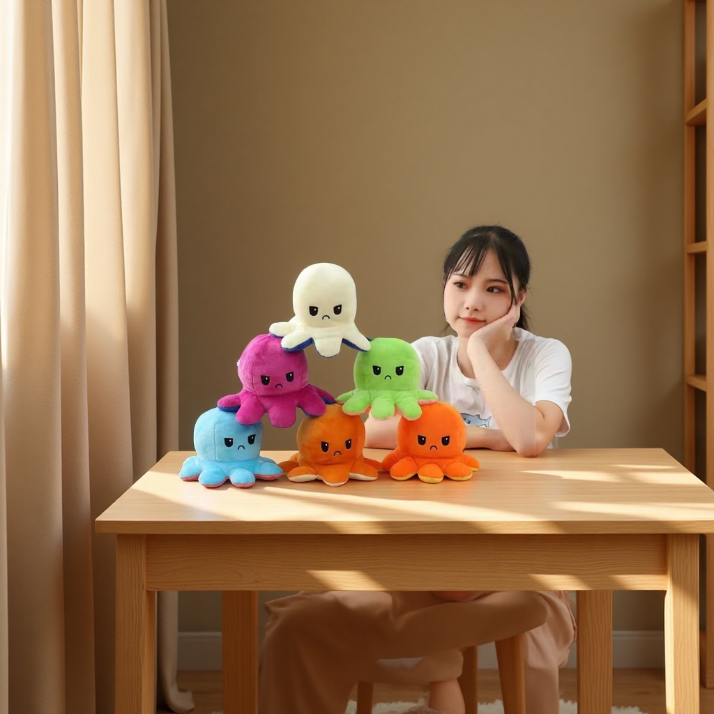 A flip octopus plush toy with a double-sided expression, an octopus figurine, a best-selling children's doll, pillow, and stuffed doll gift on Amazon