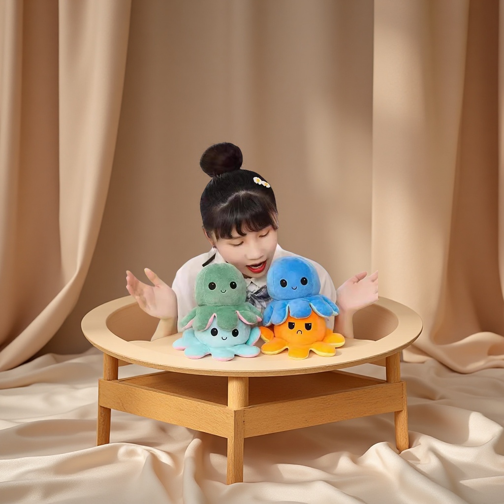 A flip octopus plush toy with a double-sided expression, an octopus figurine, a best-selling children's doll, pillow, and stuffed doll gift on Amazon details Picture
