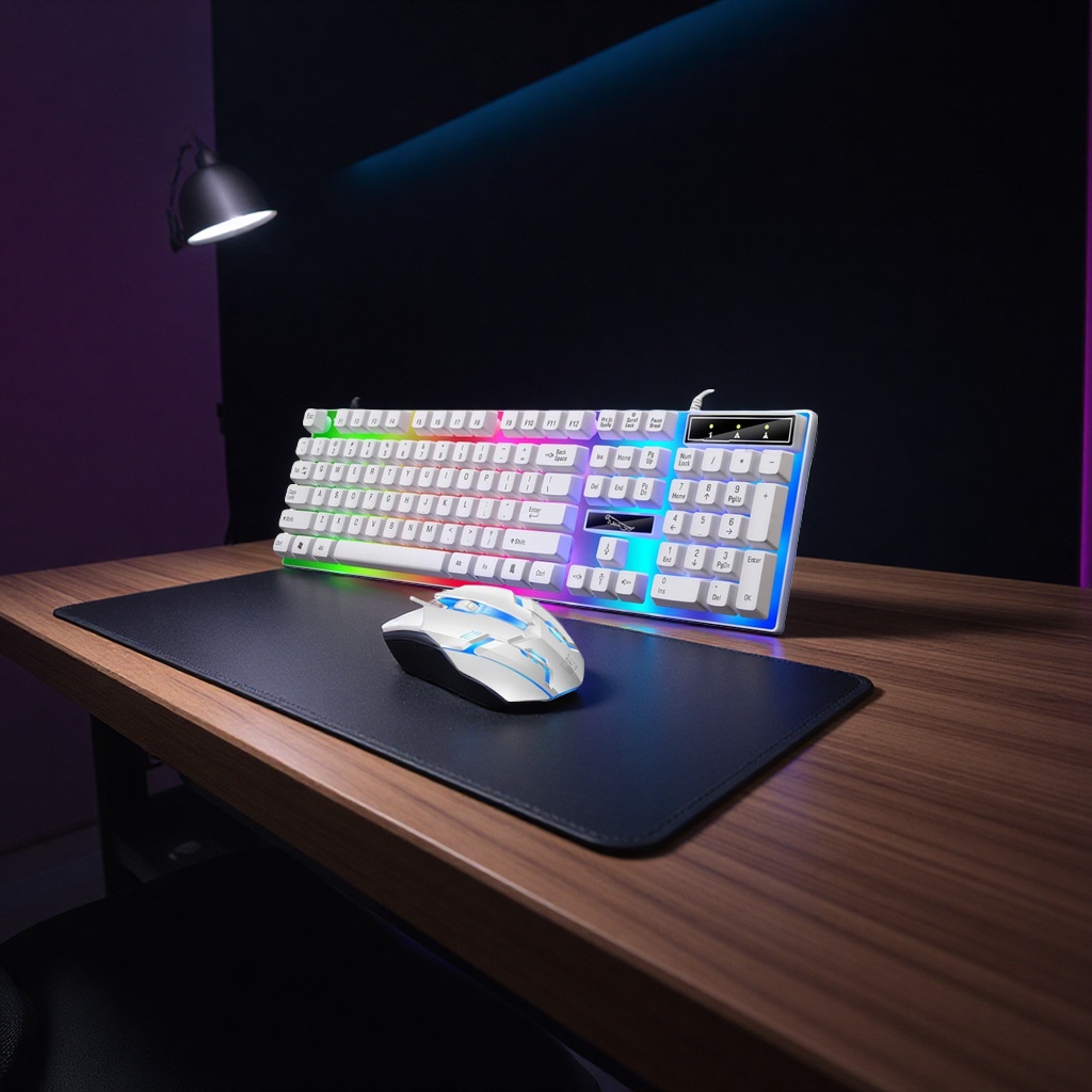 追光豹G21B有线键盘鼠标套装USB发光机械手感黑白配色电脑外设键鼠组合