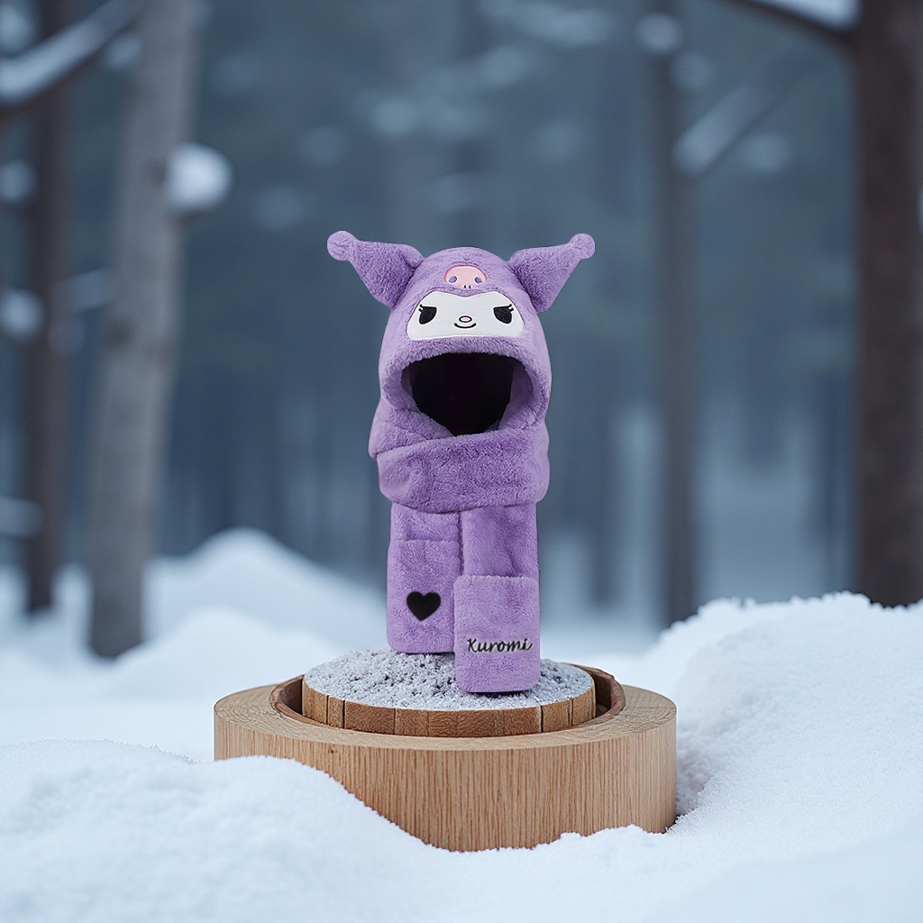 Kulomi Children's black and purple three-piece winter warm scarf, hat, gloves, windproof outdoor cute clothing and accessories Application Scenario