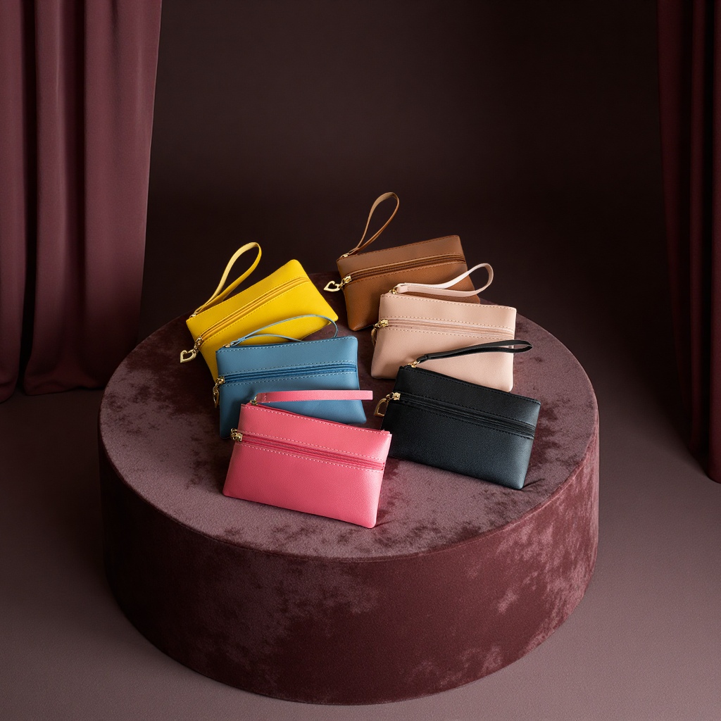 新款2024双拉手女士零钱包百搭钥匙包外贸小包箱包皮具