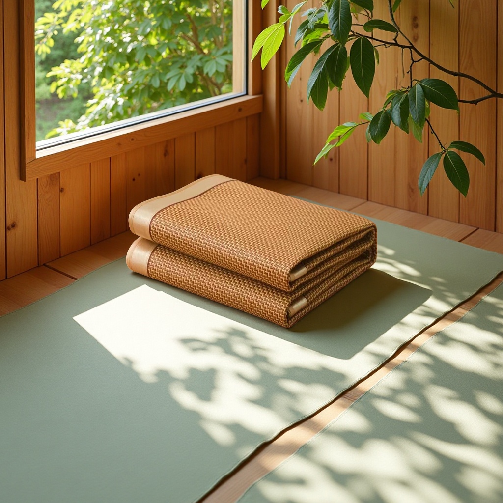 Summer bamboo mat, rattan mat, three-piece set, foldable nap bed, thickened ice silk soft mat for student dormitories, wholesale home textile straw mat