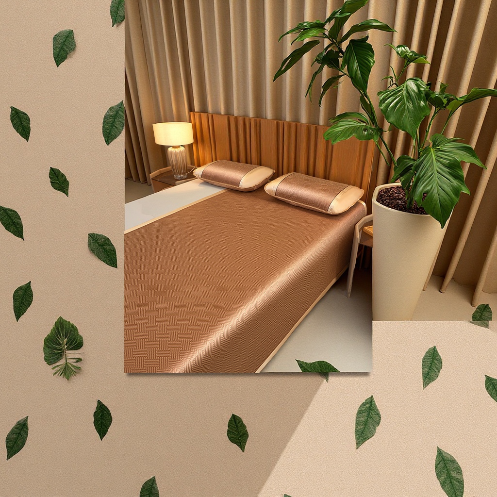 Summer bamboo mat, rattan mat, three-piece set, foldable nap bed, thickened ice silk soft mat for student dormitories, wholesale home textile straw mat details Picture