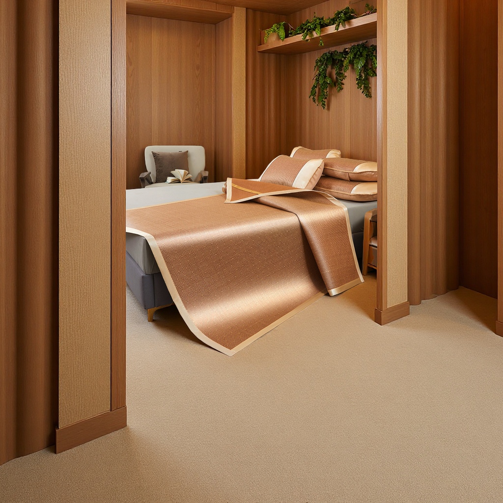 Summer bamboo mat, rattan mat, three-piece set, foldable nap bed, thickened ice silk soft mat for student dormitories, wholesale home textile straw mat Application Scenario