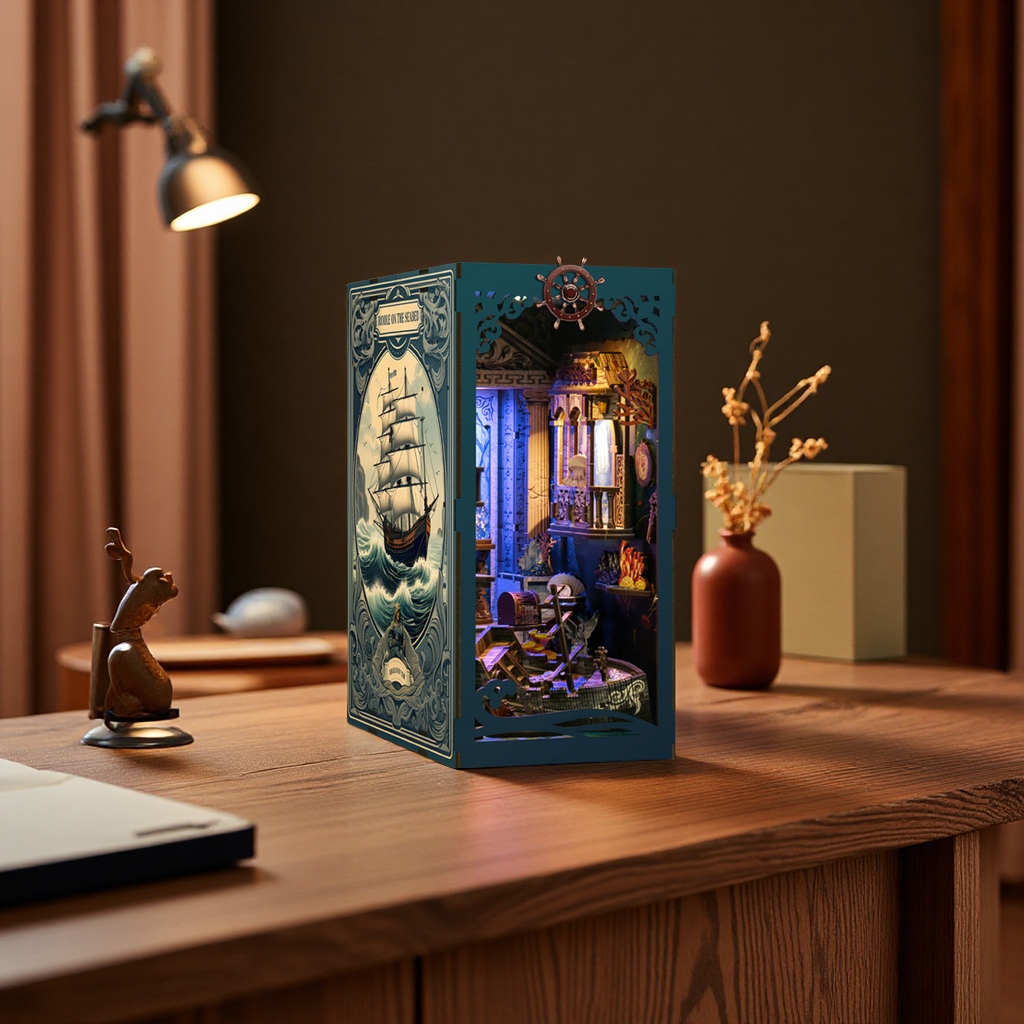 Cross-border source book stand DIY house model 3D stereoscopic wooden assembly handicraft creative gift micro-landscape design details Picture