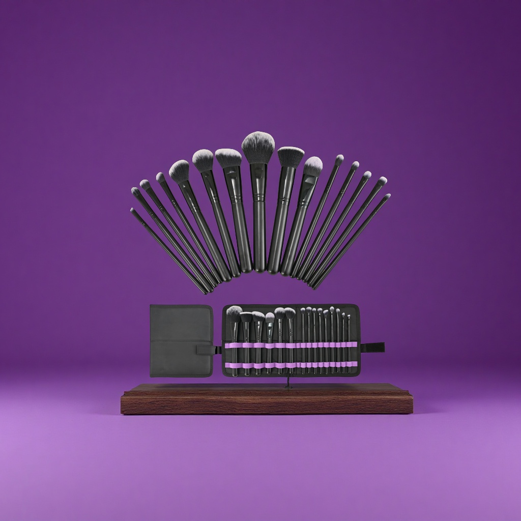 新款紫黑色15支装化妆刷套装便携腮红粉底美妆工具带包厂家批发美容护肤彩妆用品