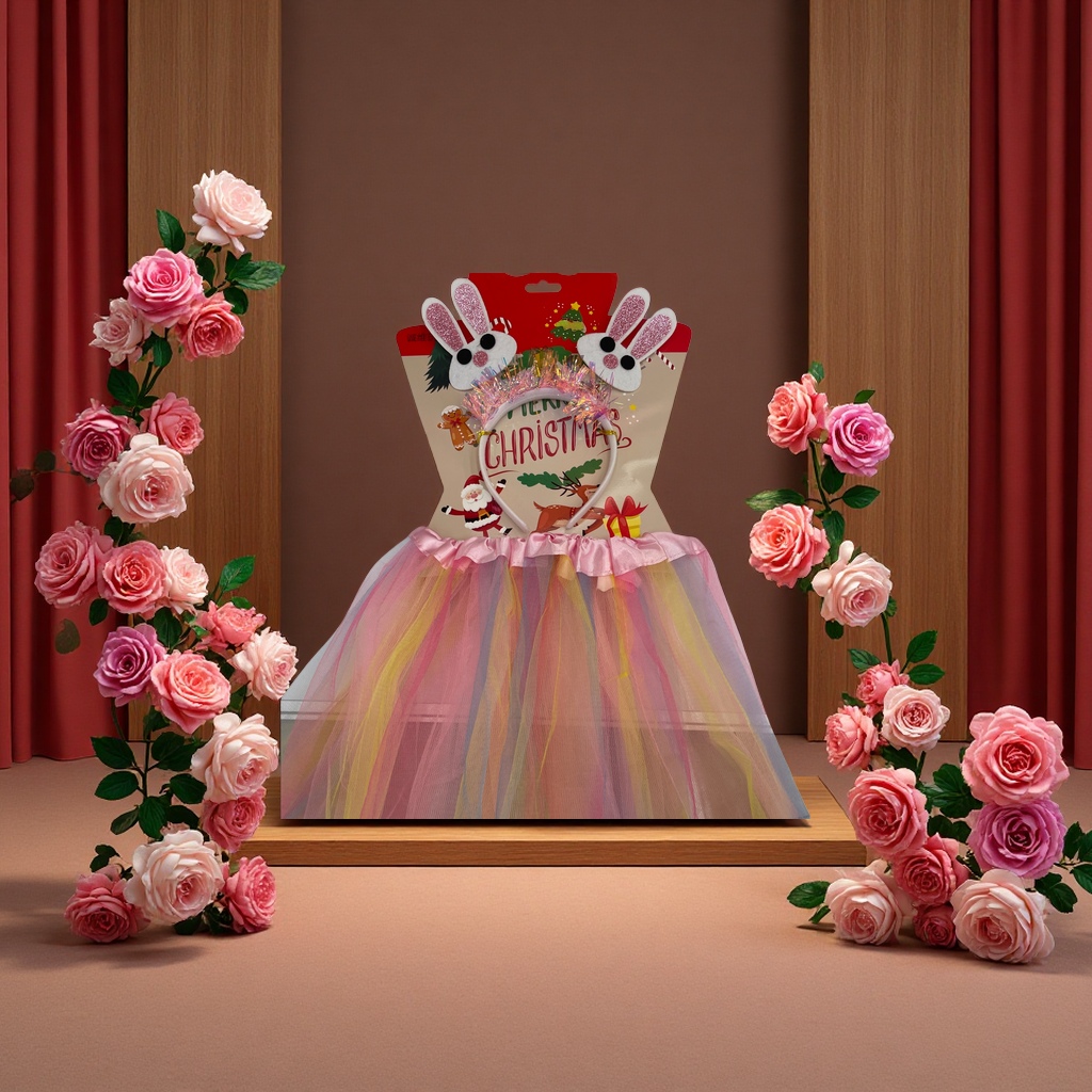 可爱小兔子围丝头扣粉色纱裙二件套表演服饰活动款新老客户欢迎选购