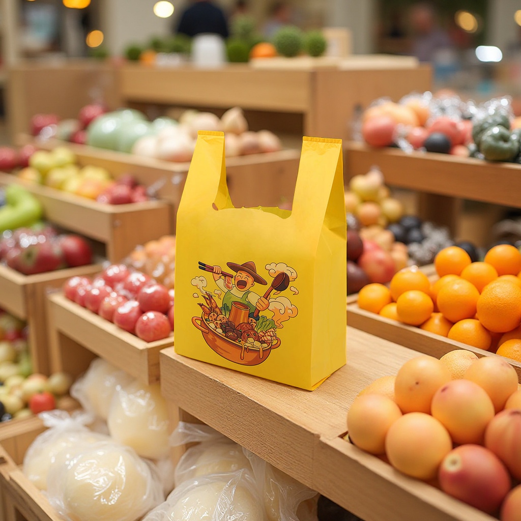 Customized transparent plastic bags, shopping takeout packaging bags, fruit hand-held packaging bags, log-printed convenience bags, plastic vest bags Item Picture