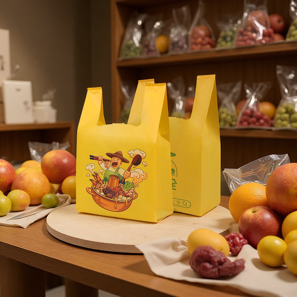 定制透明塑料袋购物外卖打包袋水果手提包装袋印LOG方便袋塑料背心袋