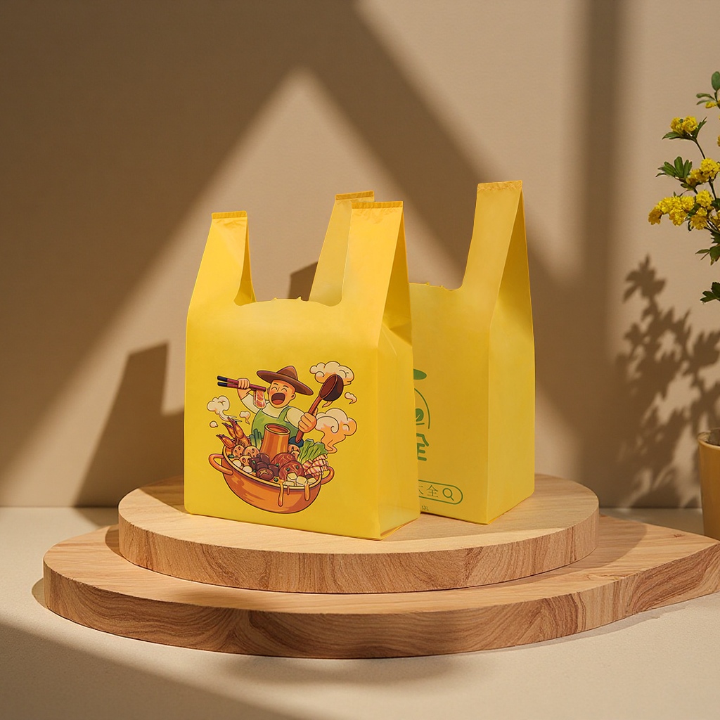 定制透明塑料袋购物袋外卖打包袋水果手提包装袋印刷LOG塑料背心袋