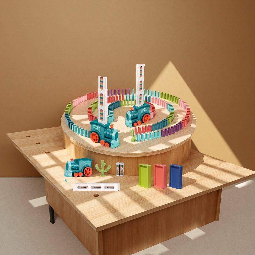 多米诺骨牌小火车电动自动放牌儿童益智玩具网红积木男孩科教多功能游戏台