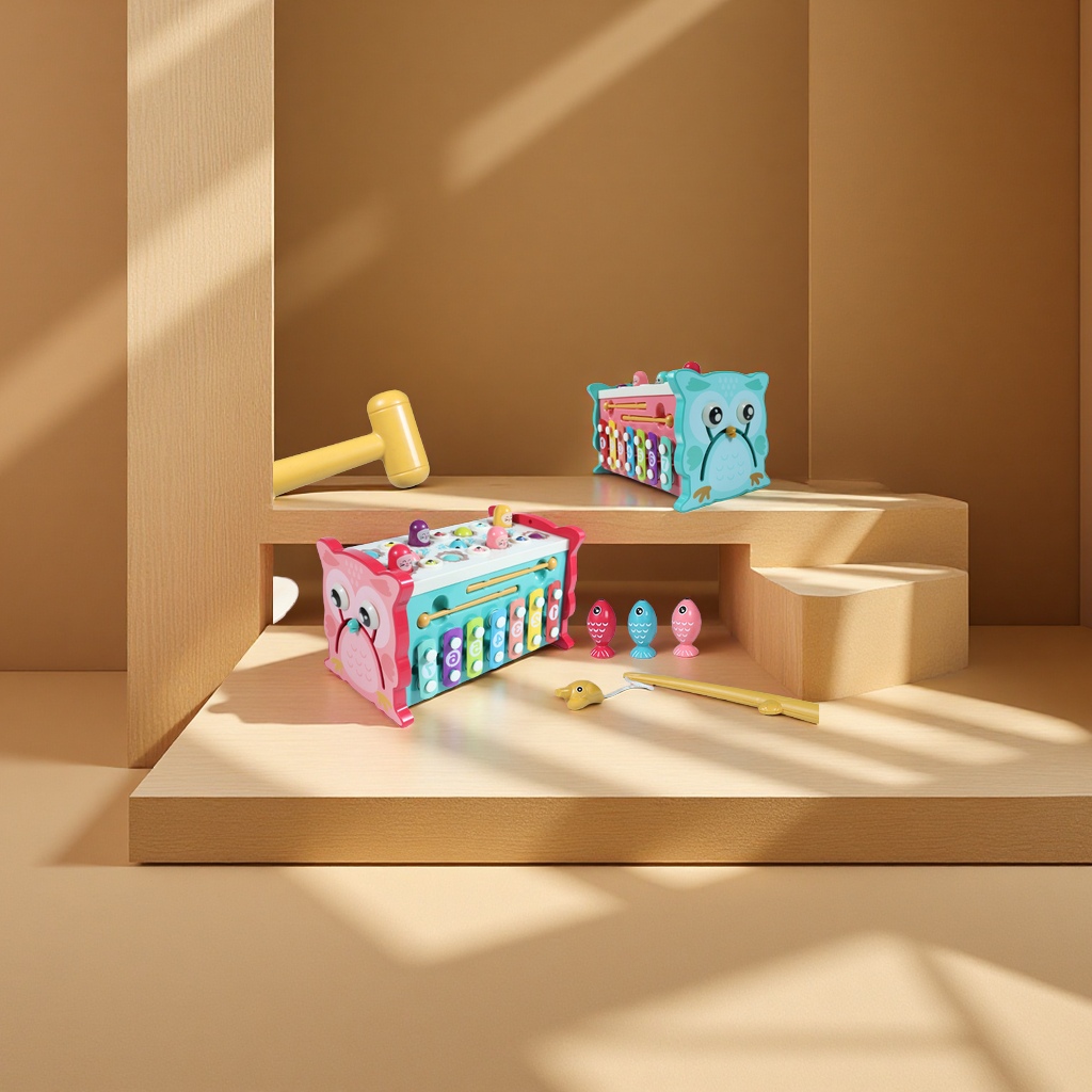 儿童滑行打地鼠敲琴钓鱼滑珠多功能益智玩具婴儿早教游戏台