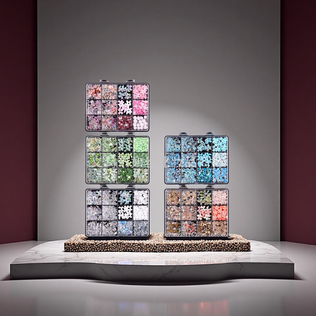 爆款美甲树脂玻璃饰品百搭蝴蝶蝴蝶结小花异形钻碎石12格混装配饰美容护肤彩妆美甲用品