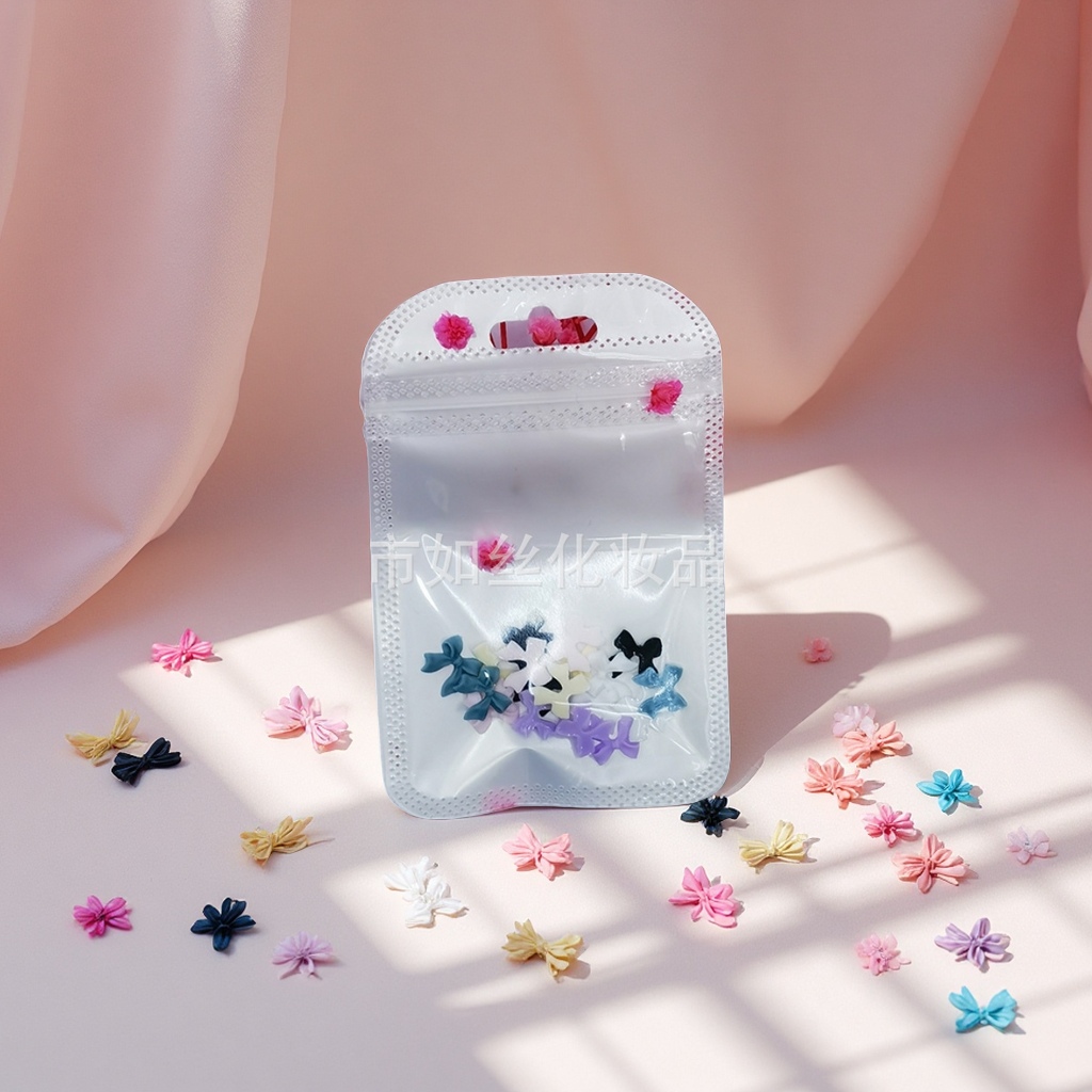 跨境爆款飘带蝴蝶结美甲发夹少女心ins风DIY树脂指甲装饰批发塑料包装袋