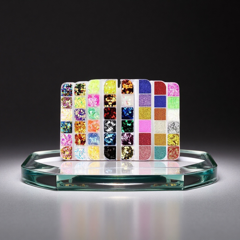 12格混装美甲亮粉五角星蝴蝶菱形桃心圆形亮片金箔贝壳饰品美容护肤彩妆