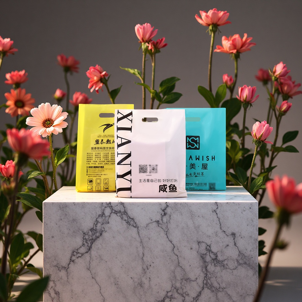 High and low pressure flat-mouthed hand-held plastic bags, four-finger bags, cosmetic baking packaging bags, customized PE plastic bags, plastic bags details Picture