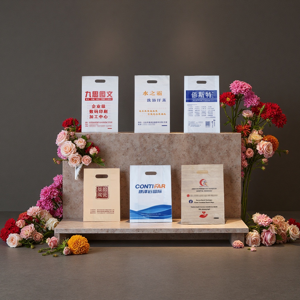 High and low pressure flat-mouthed hand-held plastic bags, four-finger bags, cosmetic baking packaging bags, customized PE plastic bags, plastic bags Specification image