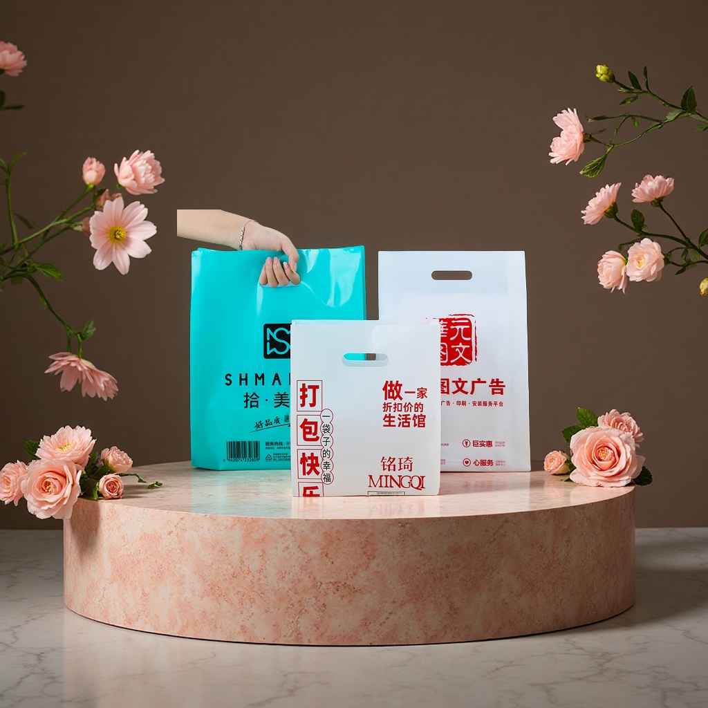 平口四指手提塑料袋化妆品烘焙包装袋高低压PE胶袋定制塑料袋子