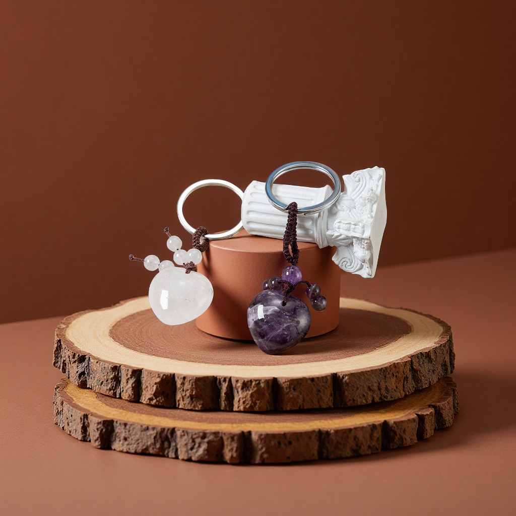 New cross-border products: agate crystal heart keychains, a variety of natural stone heart pendants, handicrafts, gifts, keys and accessories Specification image