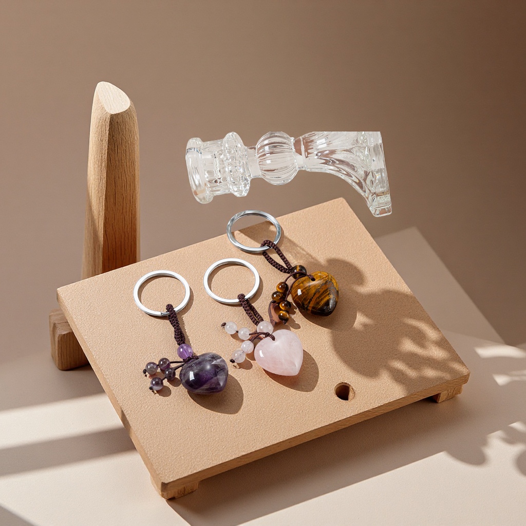 New cross-border products: agate crystal heart keychains, a variety of natural stone heart pendants, handicrafts, gifts, keys and accessories Application Scenario