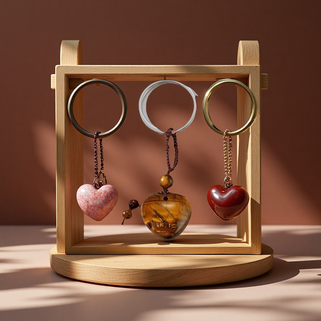 New cross-border products: agate crystal heart keychains, a variety of natural stone heart pendants, handicrafts, gifts, keys and accessories Item Picture