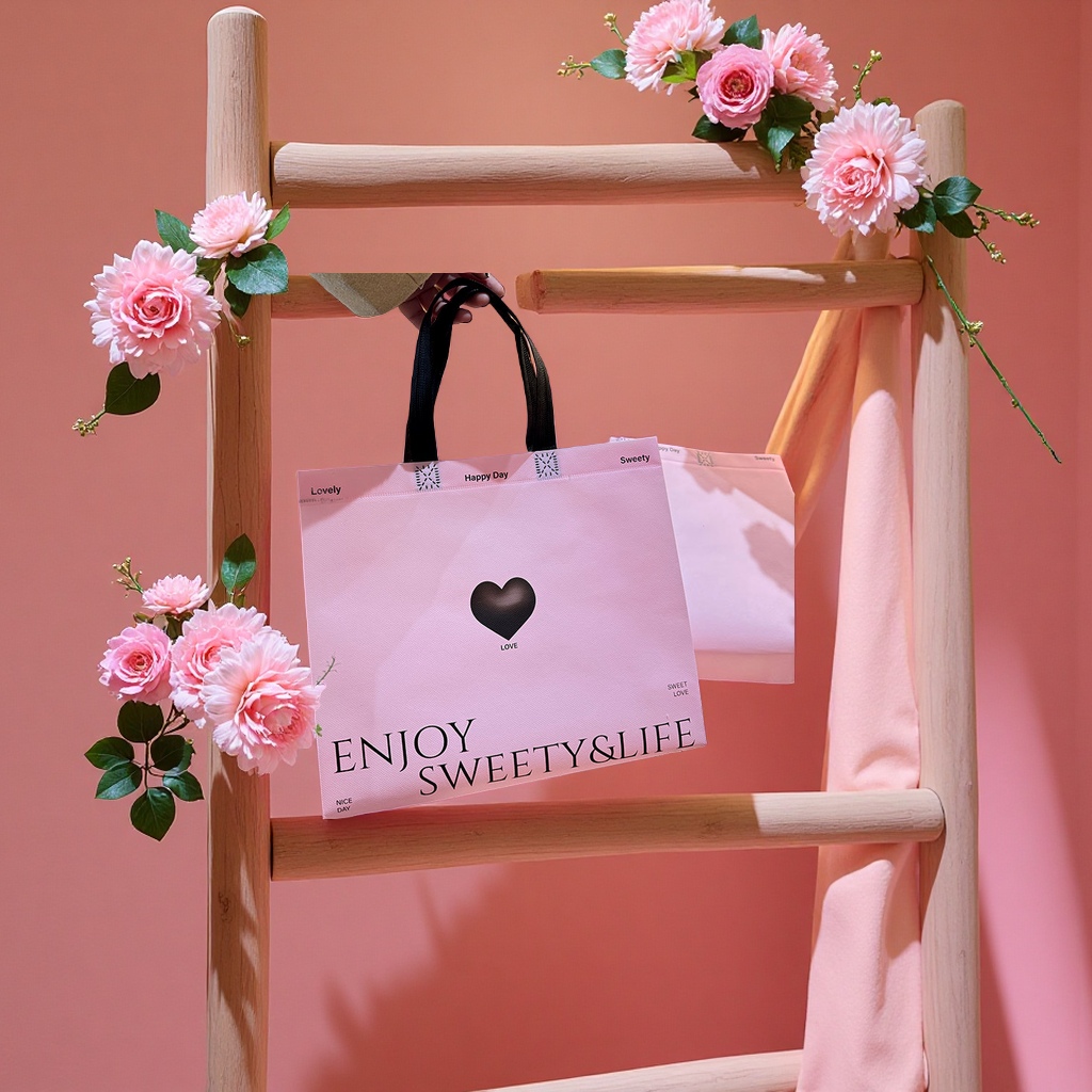 粉色爱心手提服装袋定制无纺布购物袋服装店用包装袋塑料手提袋