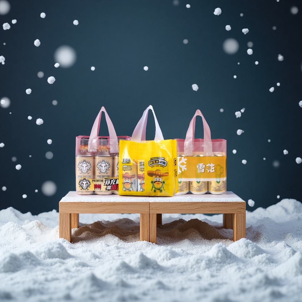 雪花易拉罐啤酒饮料外卖手提塑料包装袋透明耐用打包袋装箱用品